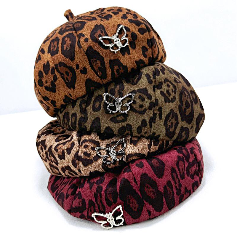 1 шт., модная хлопковая кепка в стиле досуга, универсальная восьмиугольная шляпа с леопардовым принтом, аксессуары в виде бабочки