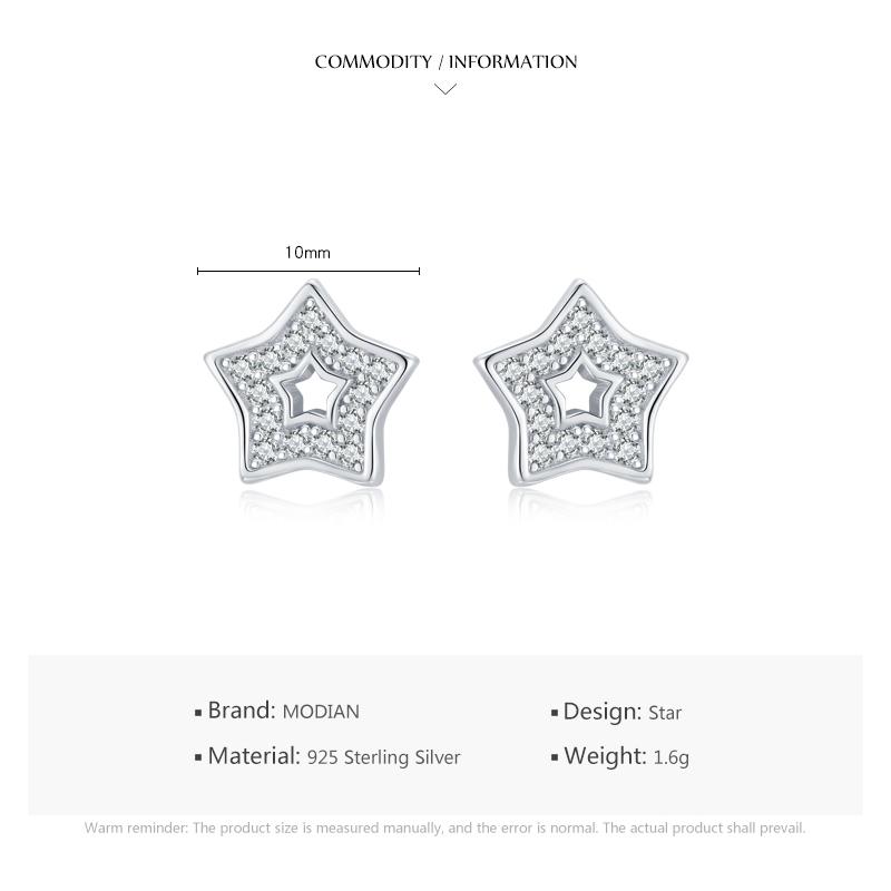 Modian 925 Sterling Silver Hollow out CZ Stud Earrings For Women Girl Dazzling Statement Hypoallergenic Jewelry