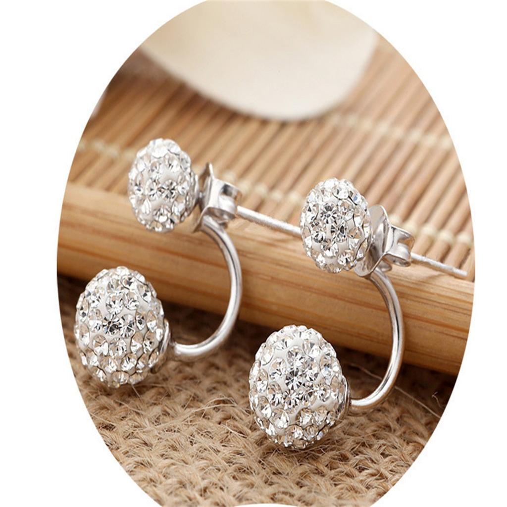 Women Jewelry  Double Beaded Rhinestone Crystal Stud Earrings
