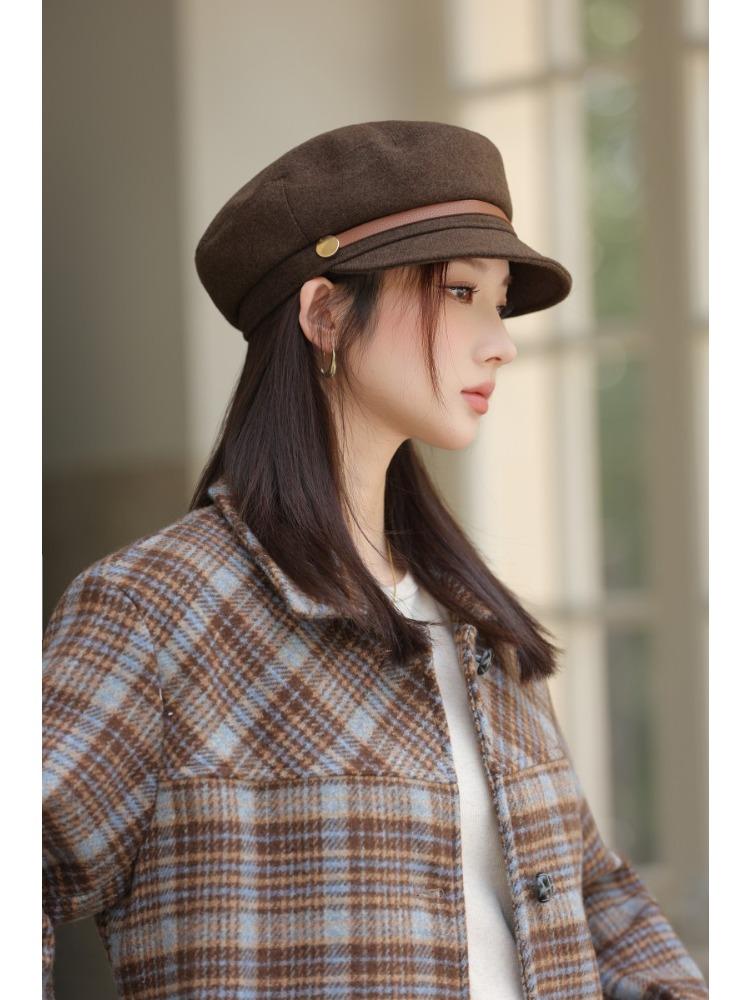 Осень и Зима Новая Шляпа Женская Шерстяная Темно-синяя Шляпа Ретро Простая Модная Кепка Идеально подходит для Холодной Погоды, Зимний Головной Убор