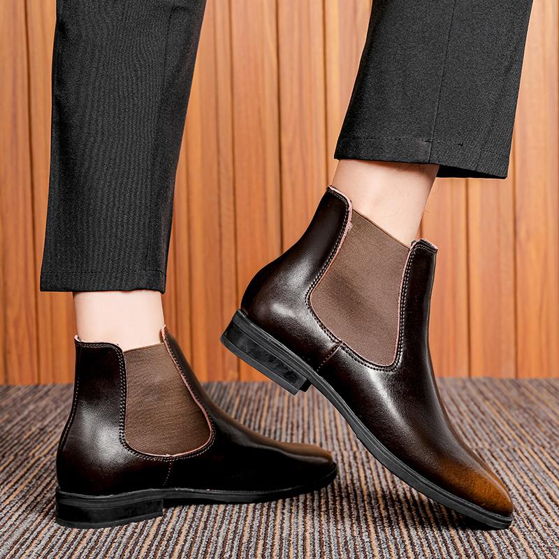 Luxury Brand Classic Mens High-heeled Boots Chelsea Fashion Leisure Shoes British Style Leather Ankle Boots Casual Trend Boots