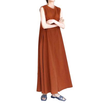 Летнее Однотонное Плюс Крю Супер Мори Девушка Стиль [ДНЕВНАЯ ОДЕЖДАDaycloth] Женское Хлопково-Льняное Платье, Цвет, На молнии, Без рукавов, Подчеркивающее фигуру, Размеры, Горловина,
