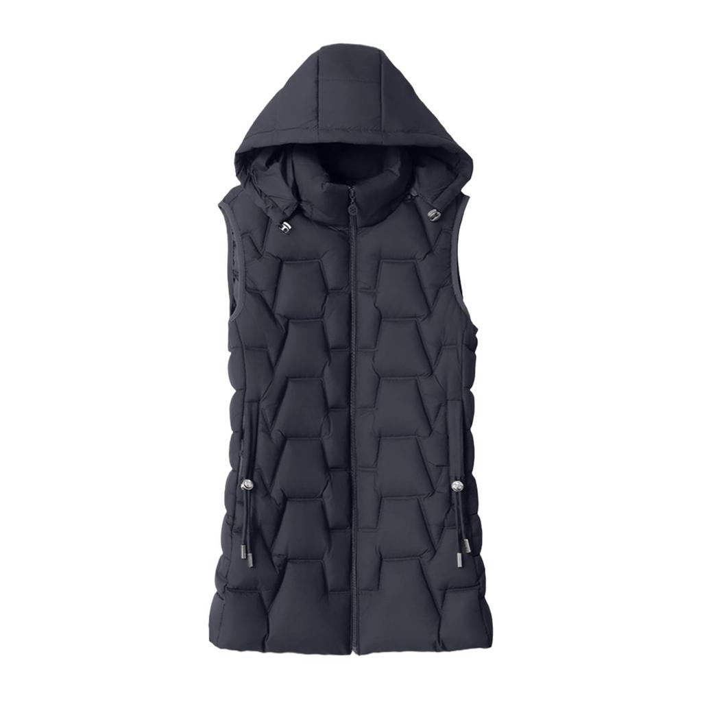 Womens Long Vest Sleeveless Quilted Hoodies Zip Up Puffy Down Vest Outerwear Winter Coats With Pockets