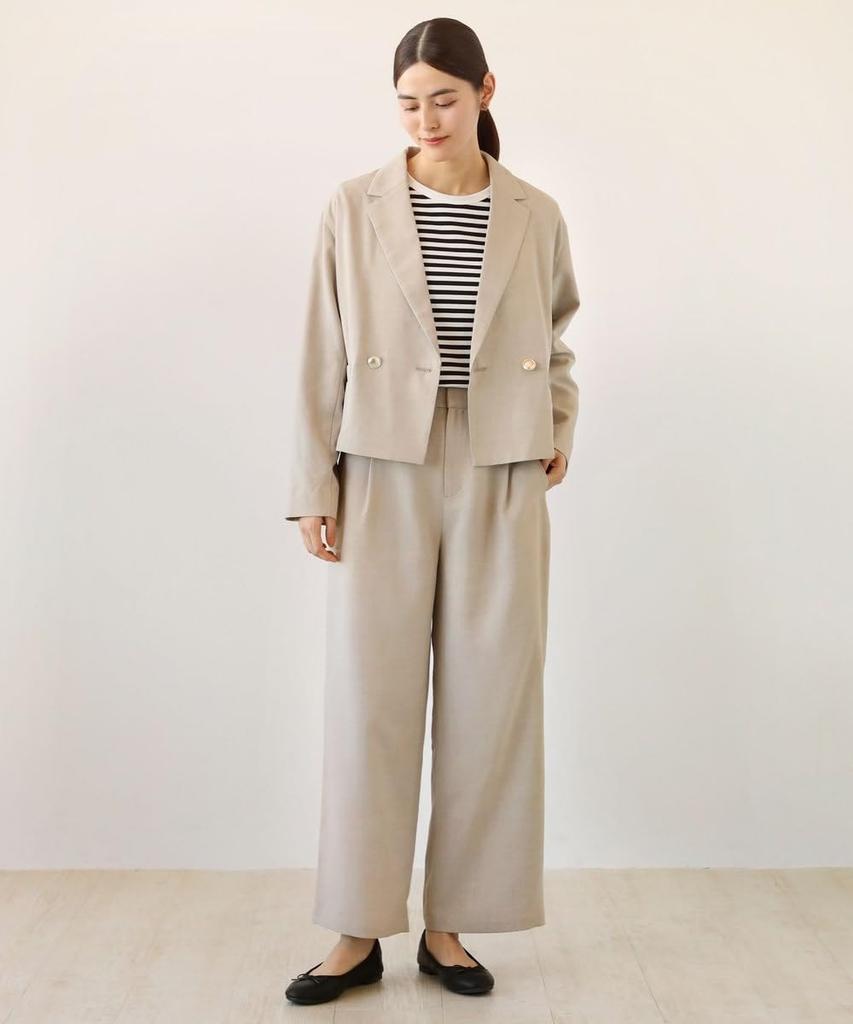 Afternoon Tea Living JA51 Linen-Style Wide Slacks, Size M, Light Beige