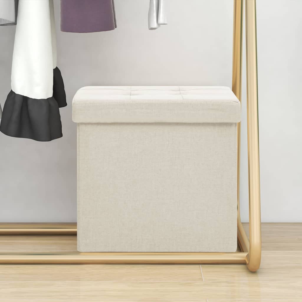 Storage Footstool in Cream White Linen Look