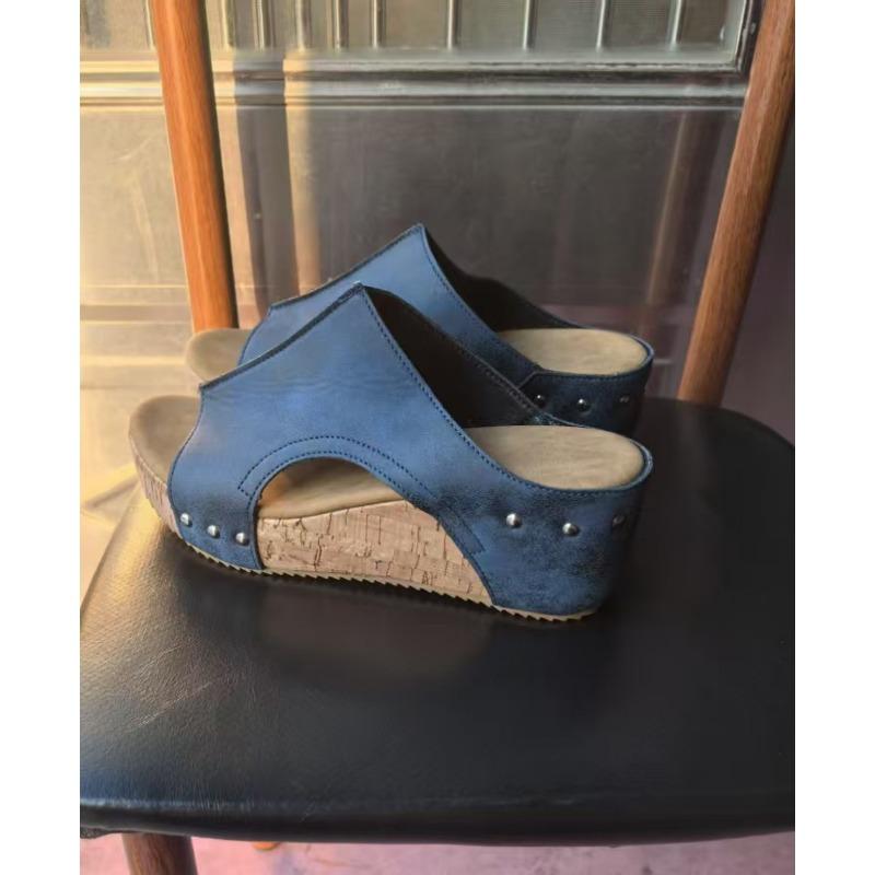 Большого размера тапочки на танкетке, летние новые ретро сандалии на платформе, женские тапочки-маффины с открытым носком