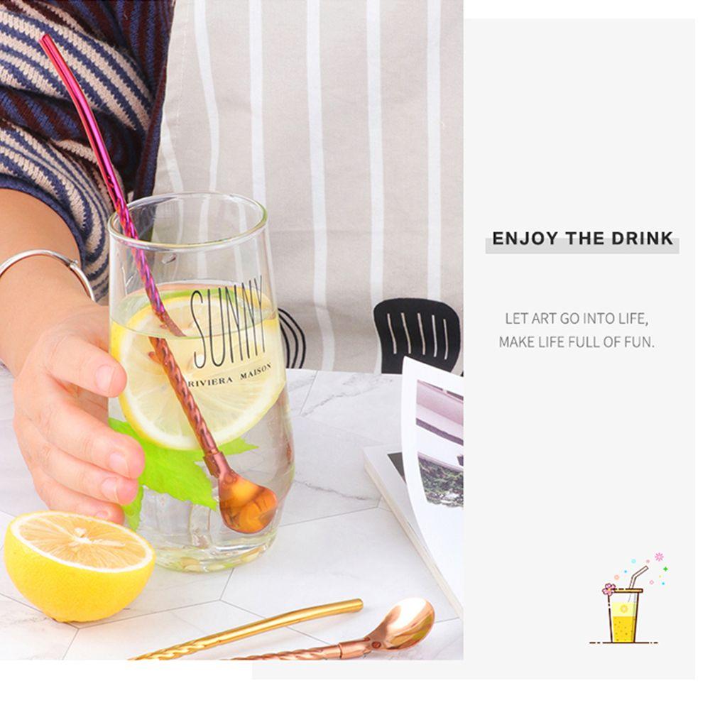 New Reusable Metal Bar Tea Stainless Steel Straws Spoon Coffee Spoons Drinking Straw
