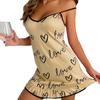 Women Nightdress Big Hem Sleeveless Backless Heart Print Above Knee Seductive Low Cut Spaghetti Strap Women Nightie for Sleeping