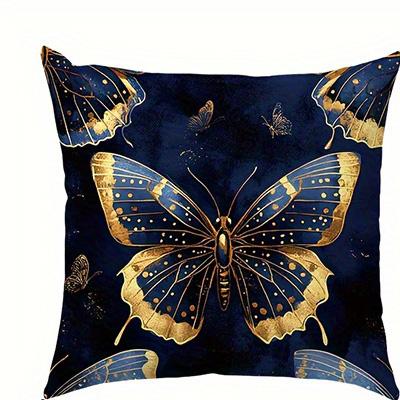Home Decor Blue & Gold Butterfly Patterned Pillow Covers Pattern Cushion Cover Suitable For Sofa Bedroom Car Pillow Cover