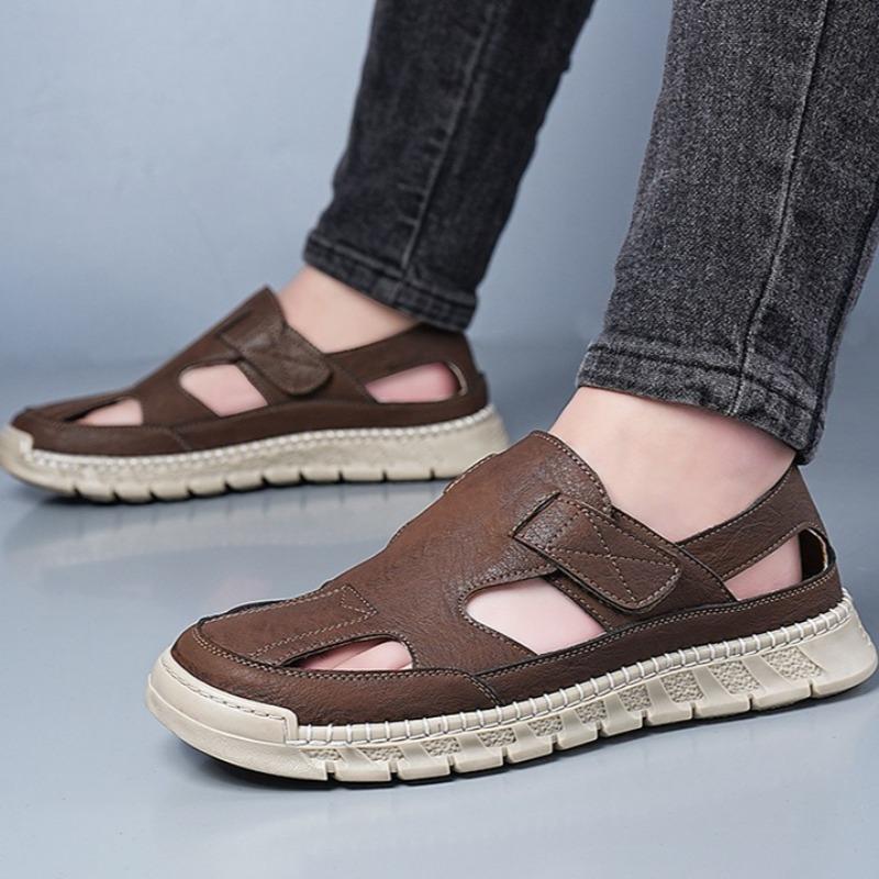 Fashion Summer Sandalias for Men Fashion Casual Leather Sandals Breathable Hollow Out Sandalias Non Slip Sneakers for Men Roman Sandals