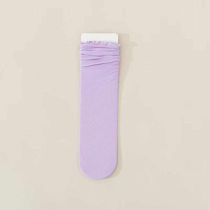 Женские летние носки из ледяного шелка с оборками – Дышащие, Удобные, с краем в виде гриба, Однотонные носки-слаучи