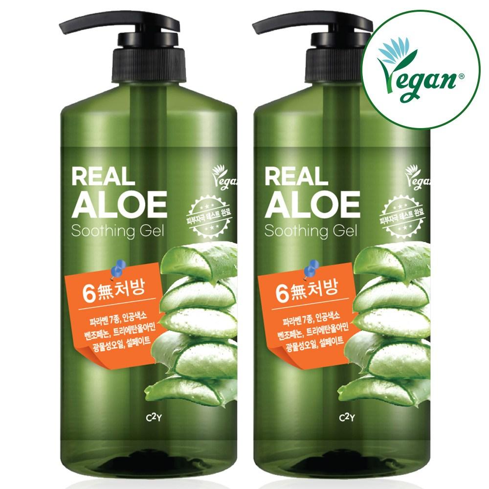 C2Y Aloe Soothing Gel Увлажняющий крем с большой емкостью и дозатором, гель алоэ вера, 1 л, 2 шт.