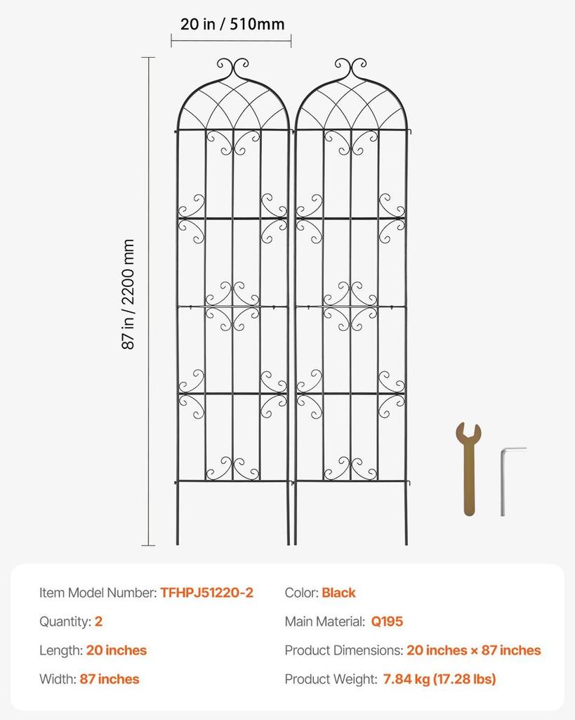 2 Packs Metal Garden Trellis for Climbing Plant Support 87x20 in Rustproof