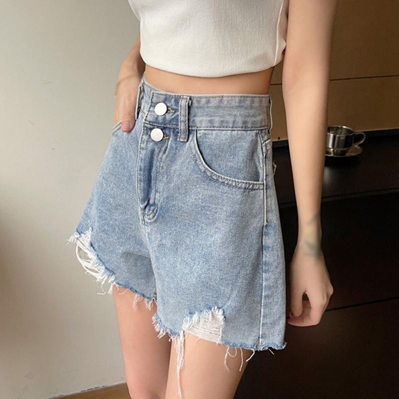 Модные джинсовые шорты Женские свободные рваные шорты Широкие короткие джинсы