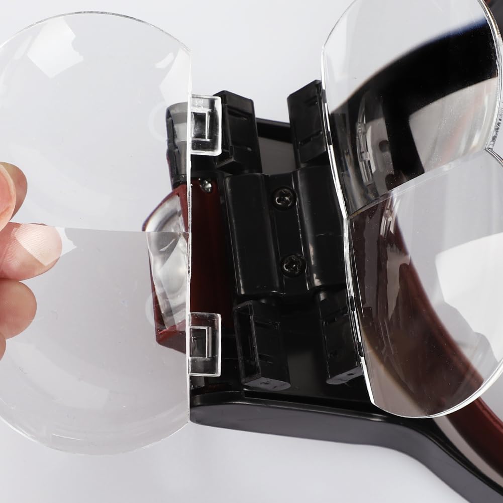 Headband Magnifier Head Mounted Magnifier with LED Light 2 Lights High Power Optical Magnifier with 6 Acrylic Lenses Adjustable Magnifying Glasses