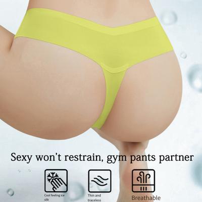 Женские трусы Yousheng с низкой талией, ультратонкое нижнее белье из ледяного шелка, бесшовные стринги, невидимые, с V-образной талией, эластичные трусики