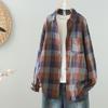 Осенняя винтажная двухслойная клетчатая рубашка из хлопчатобумажной пряжи с длинными рукавами для женщин