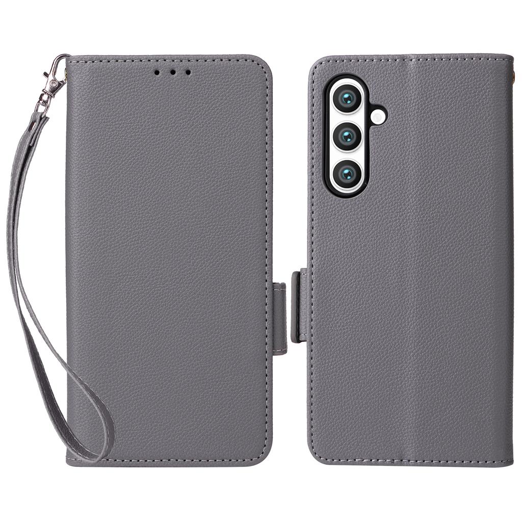 For Samsung Galaxy S24 FE Case with Wrist Strap Litchi Texture PU Leather Wallet Phone Cover