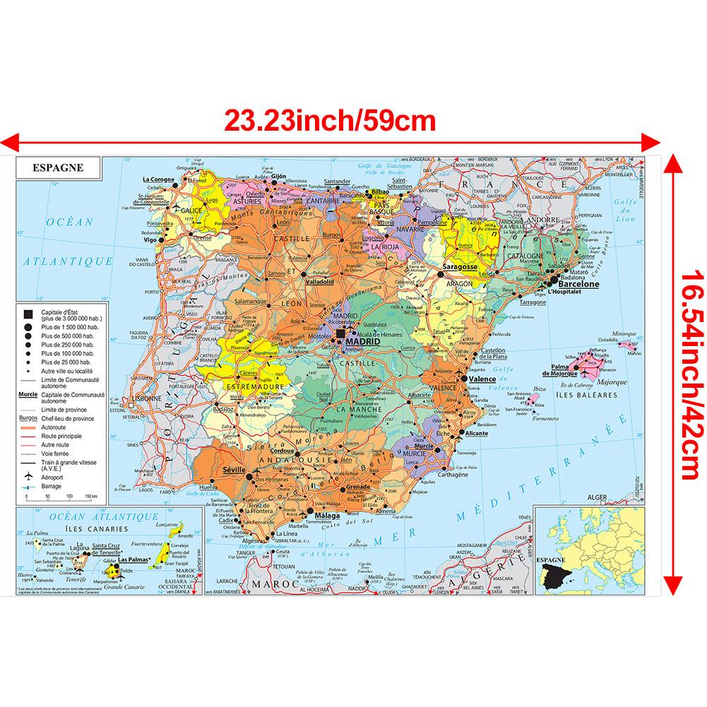 French Map-Spain Administrative Map-Frameless Educational Wall Art Decor,Gift for Language Learners&Geography Enthusiasts