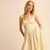 In Stock: 2025 Summer Yellow Linen Square Neck Mid-Length French Vacation Dress