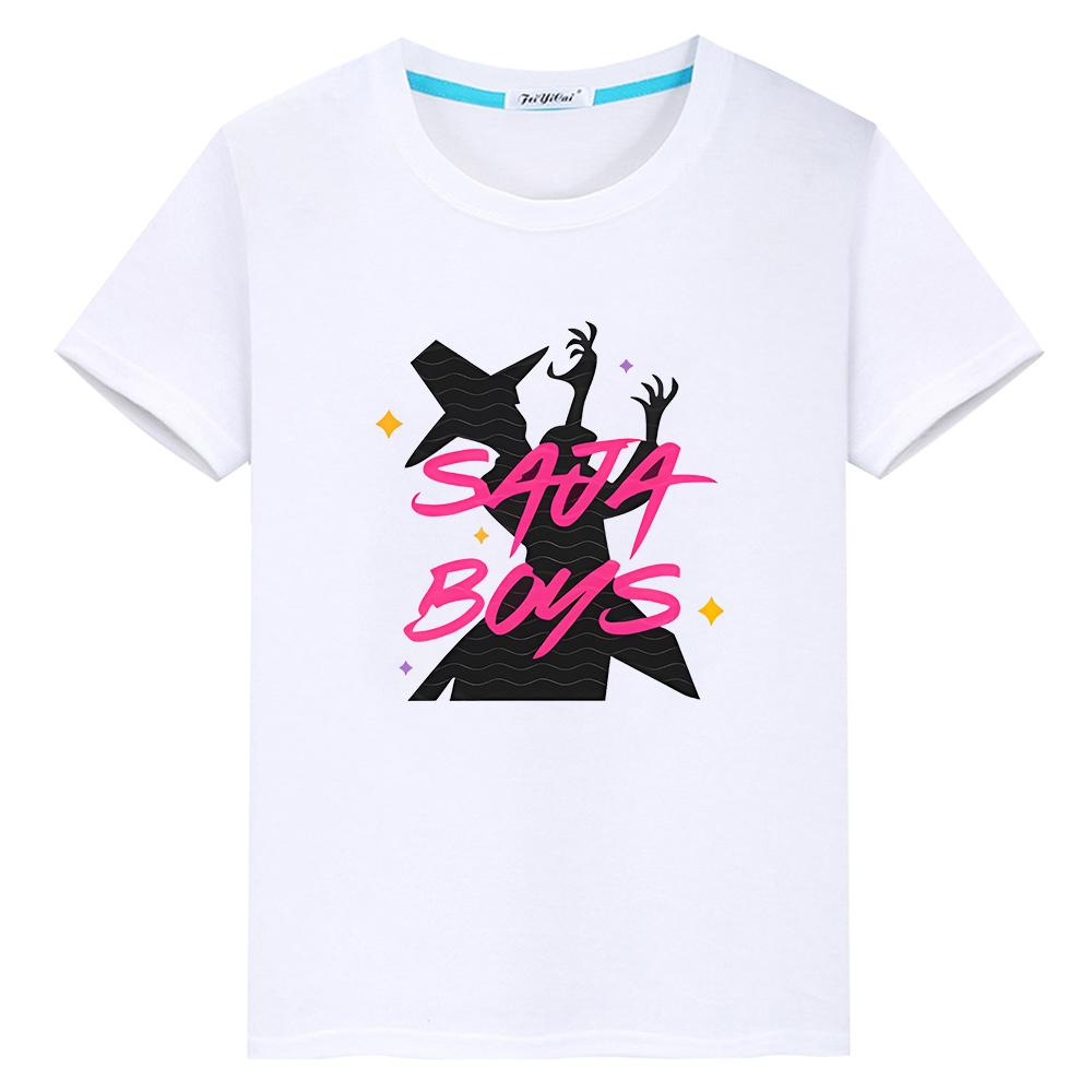 Saja Boys Kawaii Tees Kpop Demon Hunters Print 100%Cotton T Shirt for Kids Boy 10year Cute Tops Anime Short Y2k  Girls Clothes