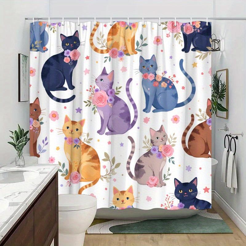 Colorful Cats Shower Curtain - Water-Resistant Fabric for Bathroom - Perfect for Cat Enthusiasts and Animal Lovers