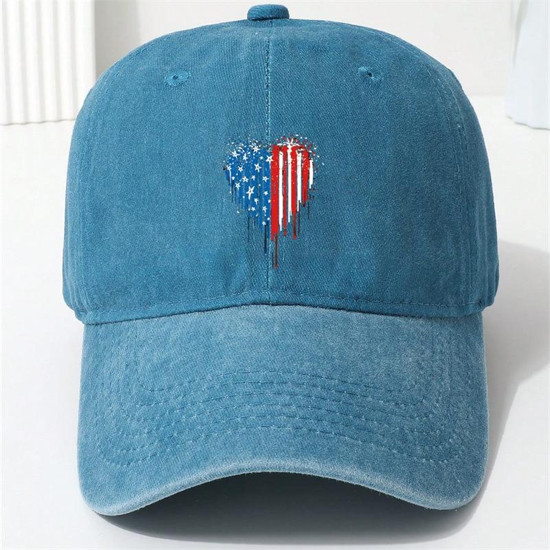 Heart-print baseball cap, American Independence Day flag cap, suitable for holiday parties, stage performances, and company team building