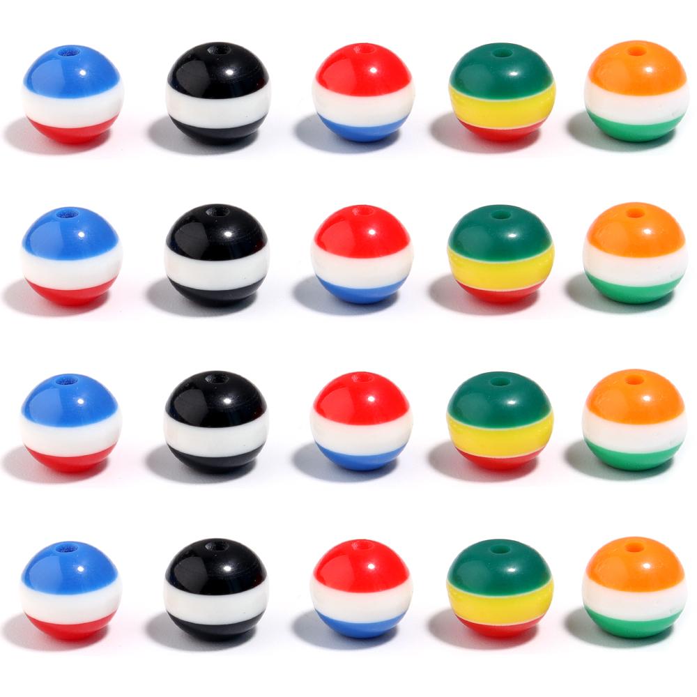 50Pcs/Lot Acrylic Beads 8 10mm Tri Color Stripe Large Hole Round Beads For Charm Bracelet Phone Chain Diy Jewelry Making