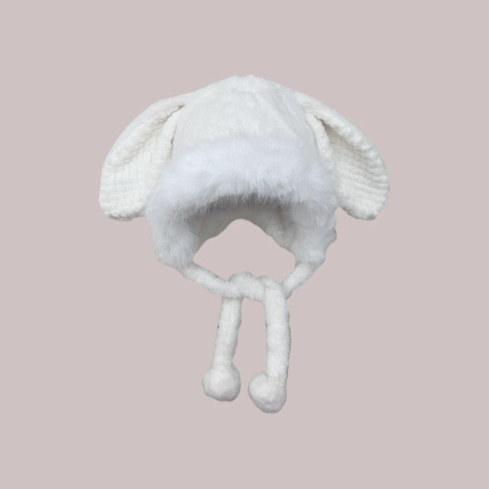 New Warm Winter Hat Lacing Ear Protection Bear Ears Hat Velvet Rabbit Ear Woolen Bucket Hat Women