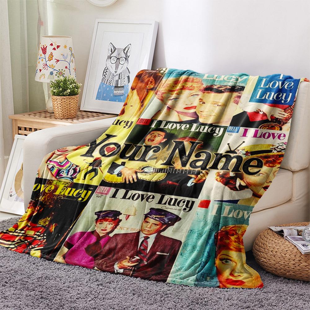 1PC Love Lucy Comics Custom Name Patterned Flannel Blanket Suitable For All Seasons For Home Decor Warmth And Comfort Gifts Holiday Present