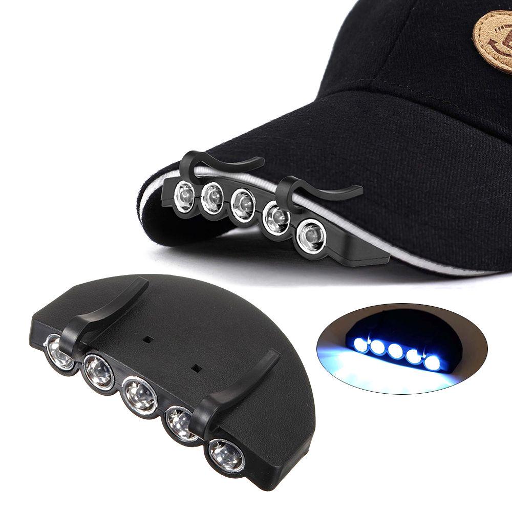 Fishing Hiking 5-LED Flash Cap Brim Lamp Camping Headlamp Headlight Hat Clip Lights