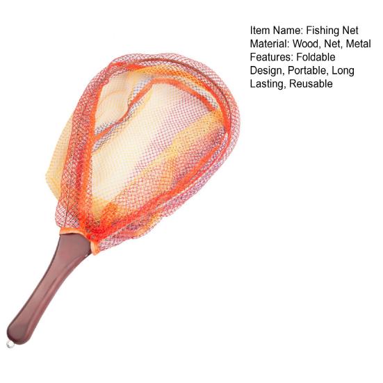 Fishing Net Bass Trout Landing Net with Wooden Handle Foldable Design Lightweight Portable Fish Catching Net