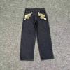 Mens Streetwear Loose Fit Denim Pants With Plum Blossom Embroidery Casual Straight Leg Jeans