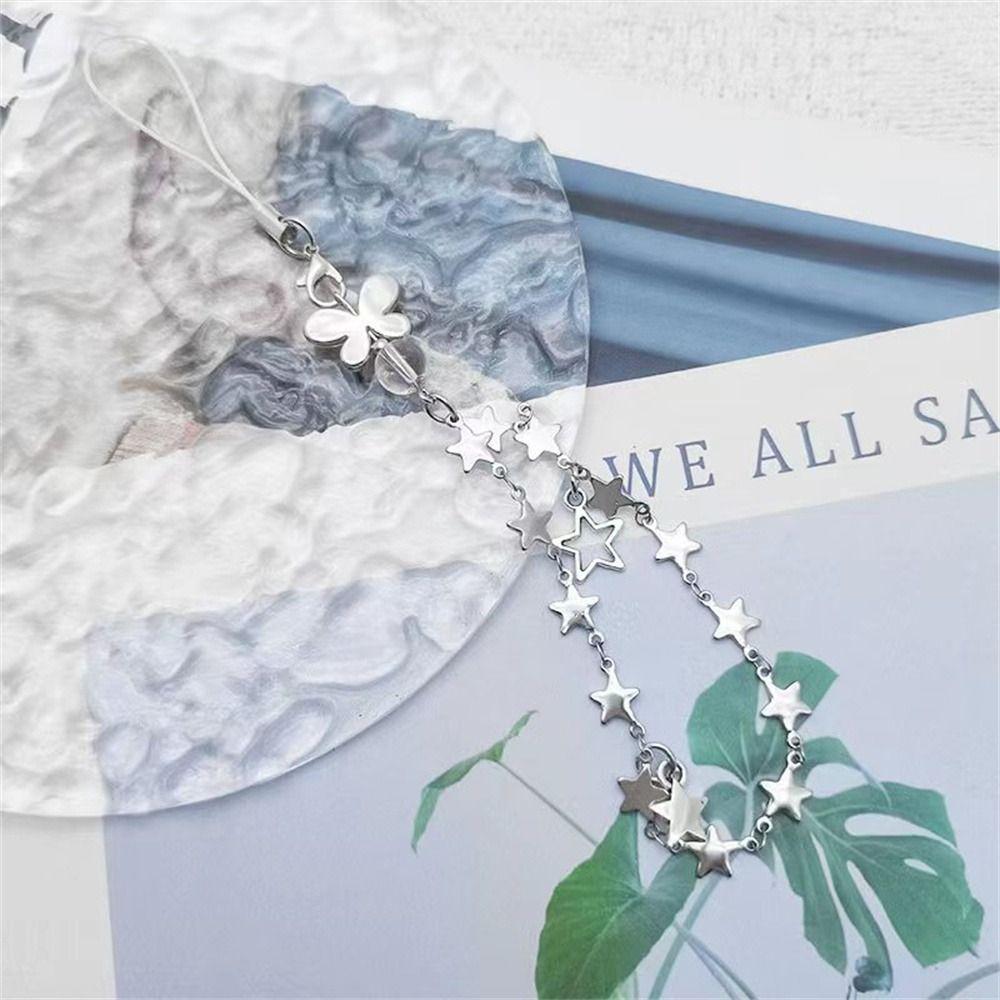 Phone Lanyard Y2k Beaded Chain Star Phone Charms Cool Girl Pink Chain Cellphone Strap Phone Pendant