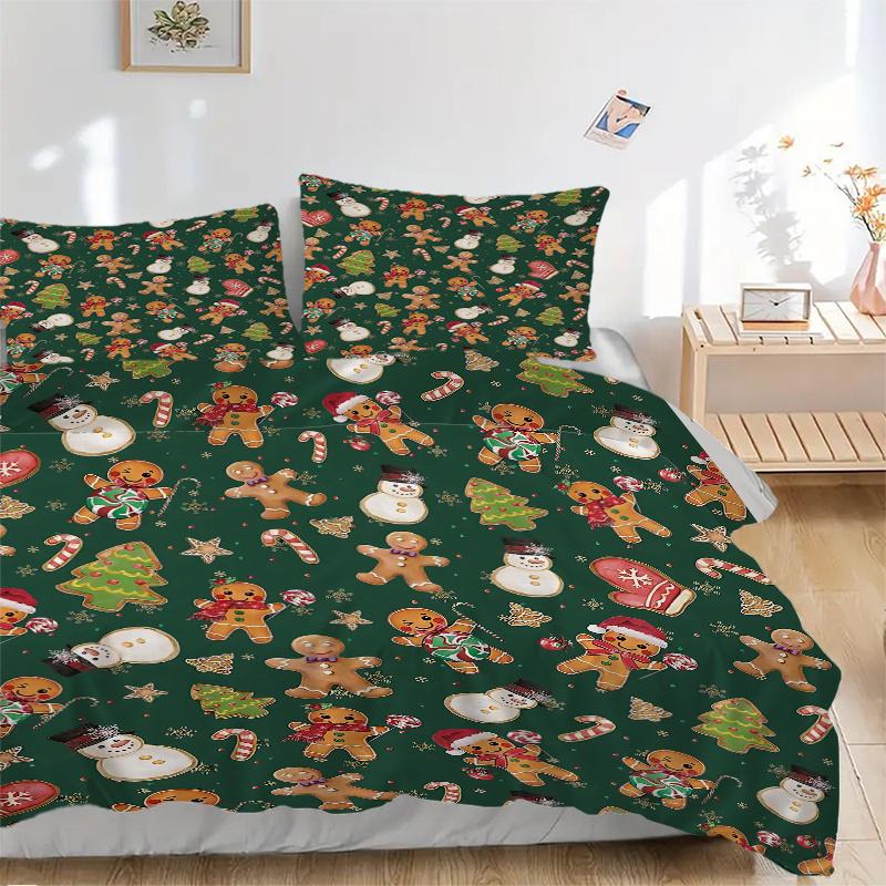 3pcs Christmas Cookies & Snowmen Holiday Comforter Set with One Quilt Cover and Two Pillowcases,Festive Decor for Bedroom and Guest Room
