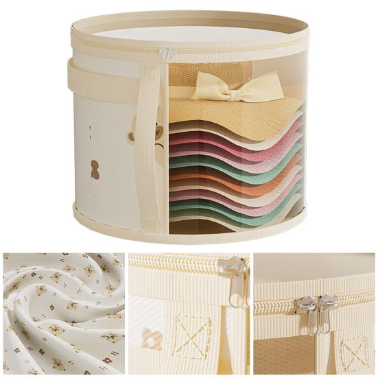 Hat Storage Bucket Large Capacity Zipper Closure Transparent Foldable Round Brim Hat Storage