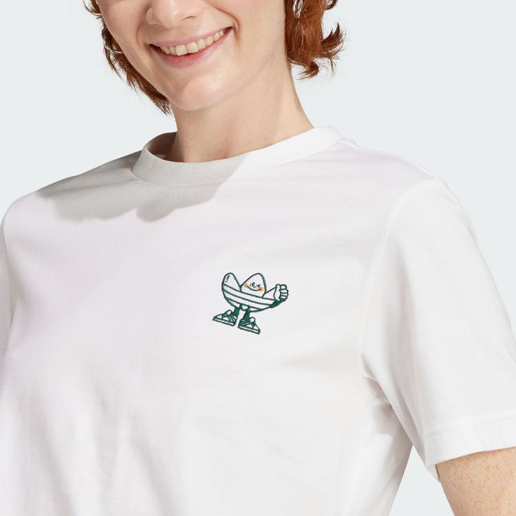 Adidas Футболка Originals Graphic Tee с принтом мультяшного логотипа, спортивная футболка с коротким рукавом, женские топы, белые IN4128