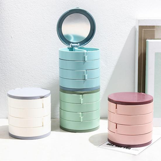 Коробка для хранения ювелирных изделий Пластиковая Многослойная Пылезащитная Влагозащищенная Вращающаяся на 360 градусов Органайзер для ювелирных изделий со встроенным зеркалом