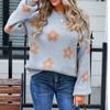Женский повседневный модный удобный пуловер с круглым вырезом контрастного цвета с цветочным принтом и длинным рукавом уличный тренд вязаный свитер