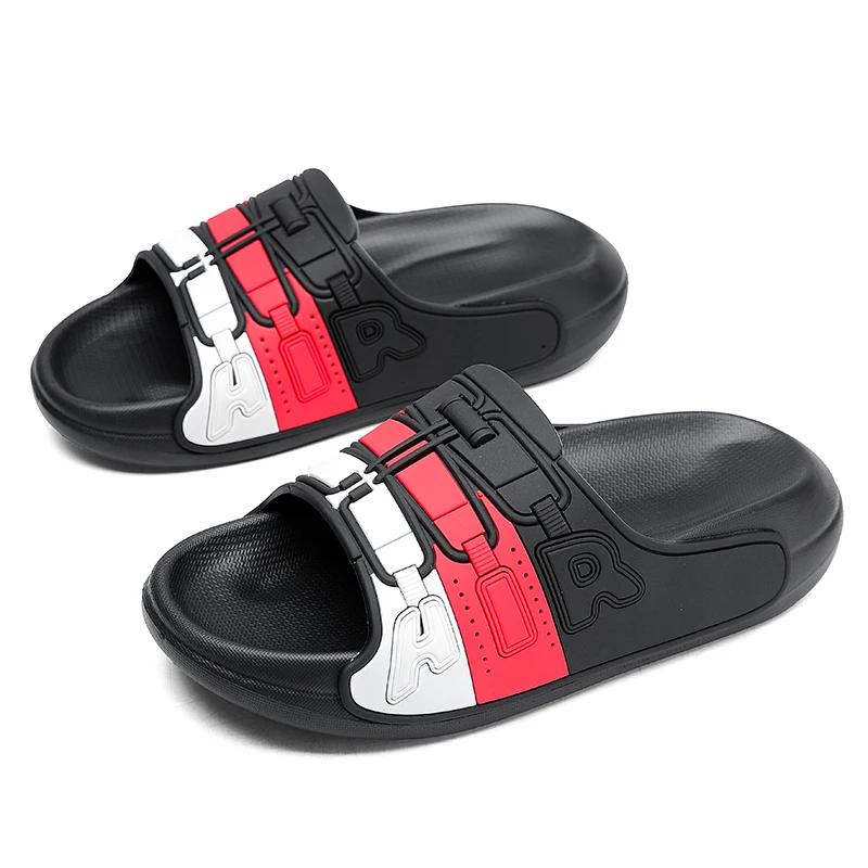 Модные летние мужские тапочки Нескользящие домашние тапочки однотонные на толстой подошве Пляжная обувь Мягкие и удобные сандалии Повседневные тапочки