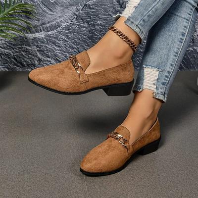 Модная женская обувь 2024 Женские туфли на высоком каблуке без застежки Модная металлическая отделка Повседневные туфли-лодочки Женские Новые с острым носком Каблуки больших размеров Женские