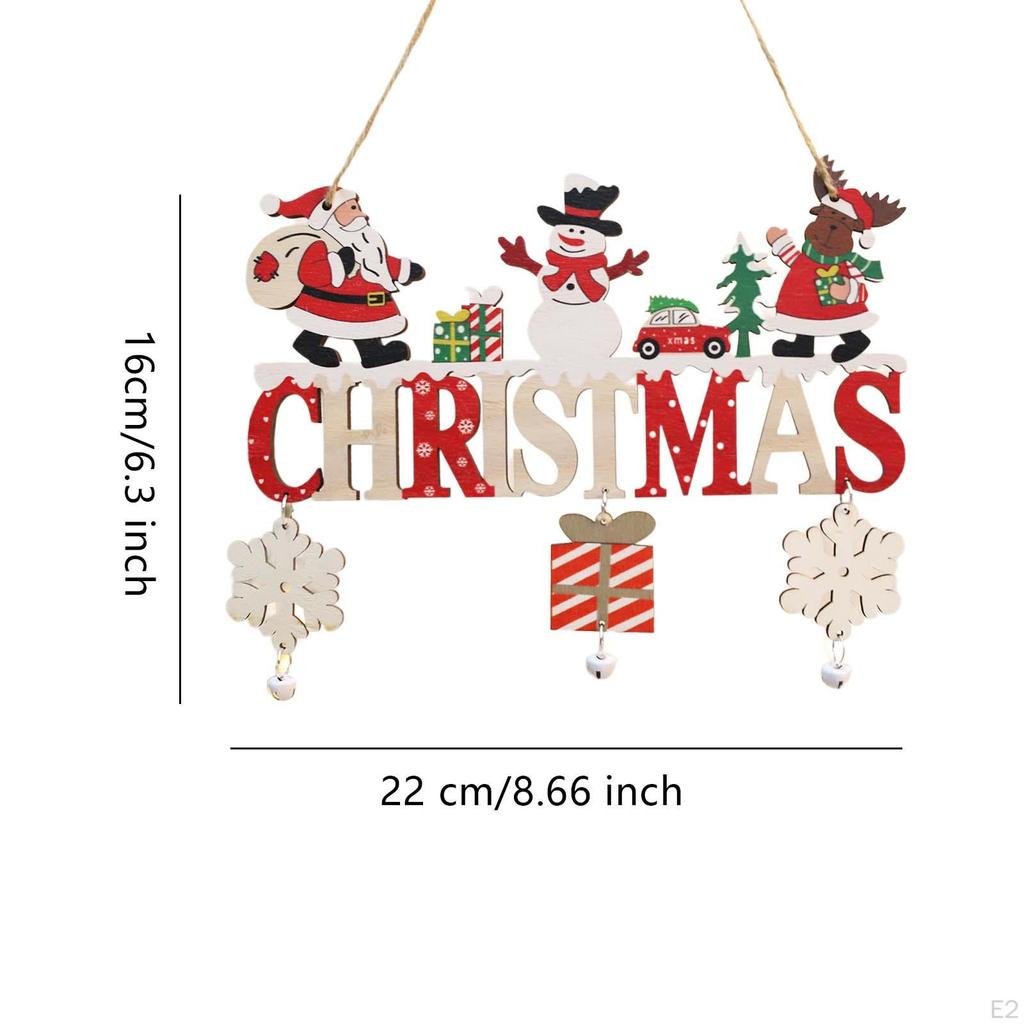 Wooden Christmas Hanging Ornament with Bells, Sign, Door Sign for Porch, Housewarming,