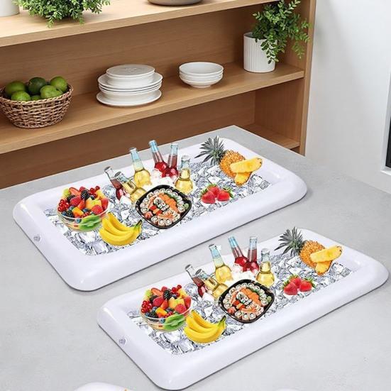 Надувной сервировочный бар Непротекающий ПВХ Летний Прямоугольный Квадратный Салат Лед Поднос Контейнер для еды и напитков Буфетный охладитель Принадлежности для вечеринки у бассейна на открытом воздухе