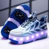 28-37 Детская мода Четырехколесные разборные в плоские спортивные туфли со светодиодной подсветкой Спортивные туфли Коньки