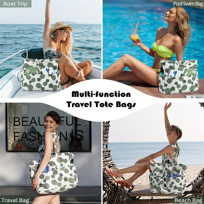 1 шт. Пляжная сумка-тоут Легкая Складная Многокарманная Дизайн с сумкой на молнии Идеально подходит для бассейна Путешествий Спортзала и Приключений на открытом воздухе Сумка