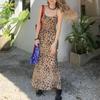 Women's Fashion Spice Girl Leopard Print Halter Dress Summer Street Slit Waist A-line Long Dress