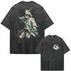 Vintage Washed Anime Bleach Rukia Kuchiki Print T Shirt Men Japanese Manga Short Sleeve Tshirt Unisex Clothing Fashion Tshirts