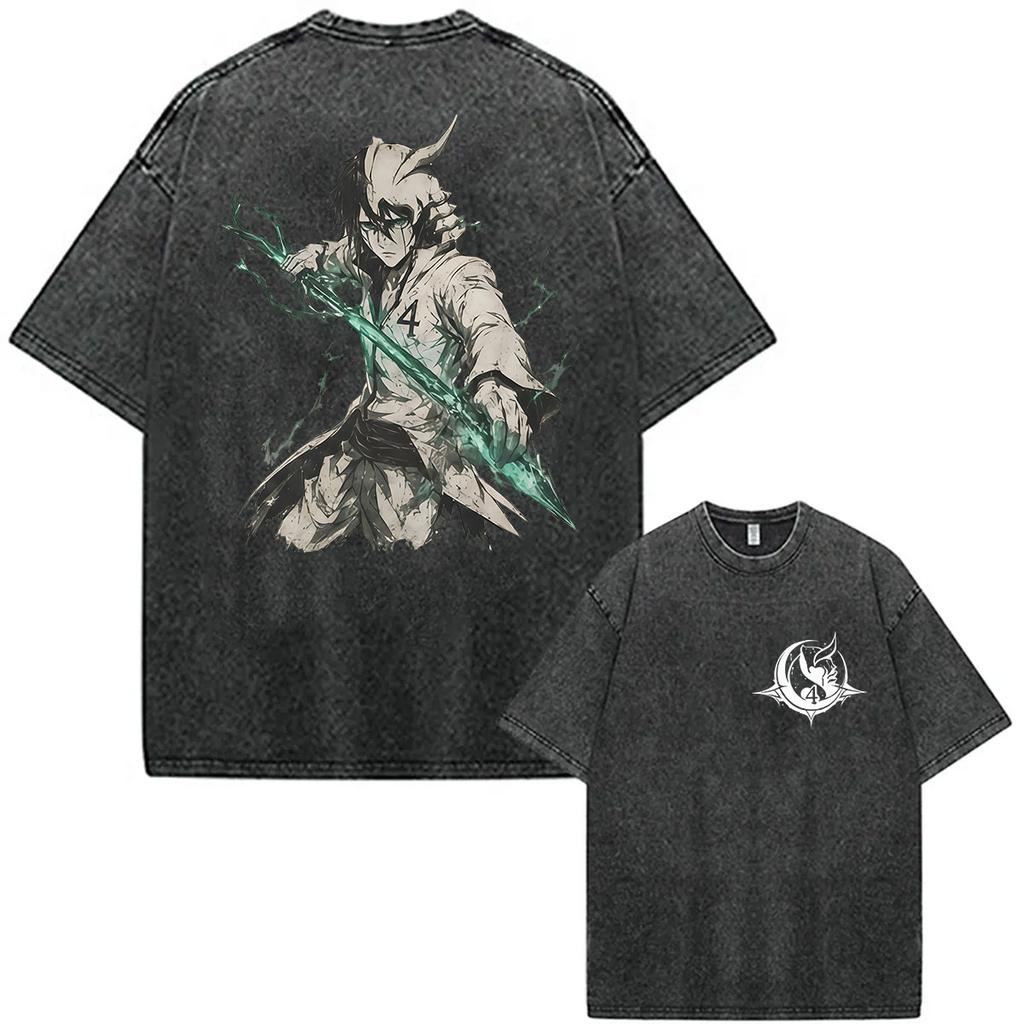 Vintage Washed Anime Bleach Rukia Kuchiki Print T Shirt Men Japanese Manga Short Sleeve Tshirt Unisex Clothing Fashion Tshirts