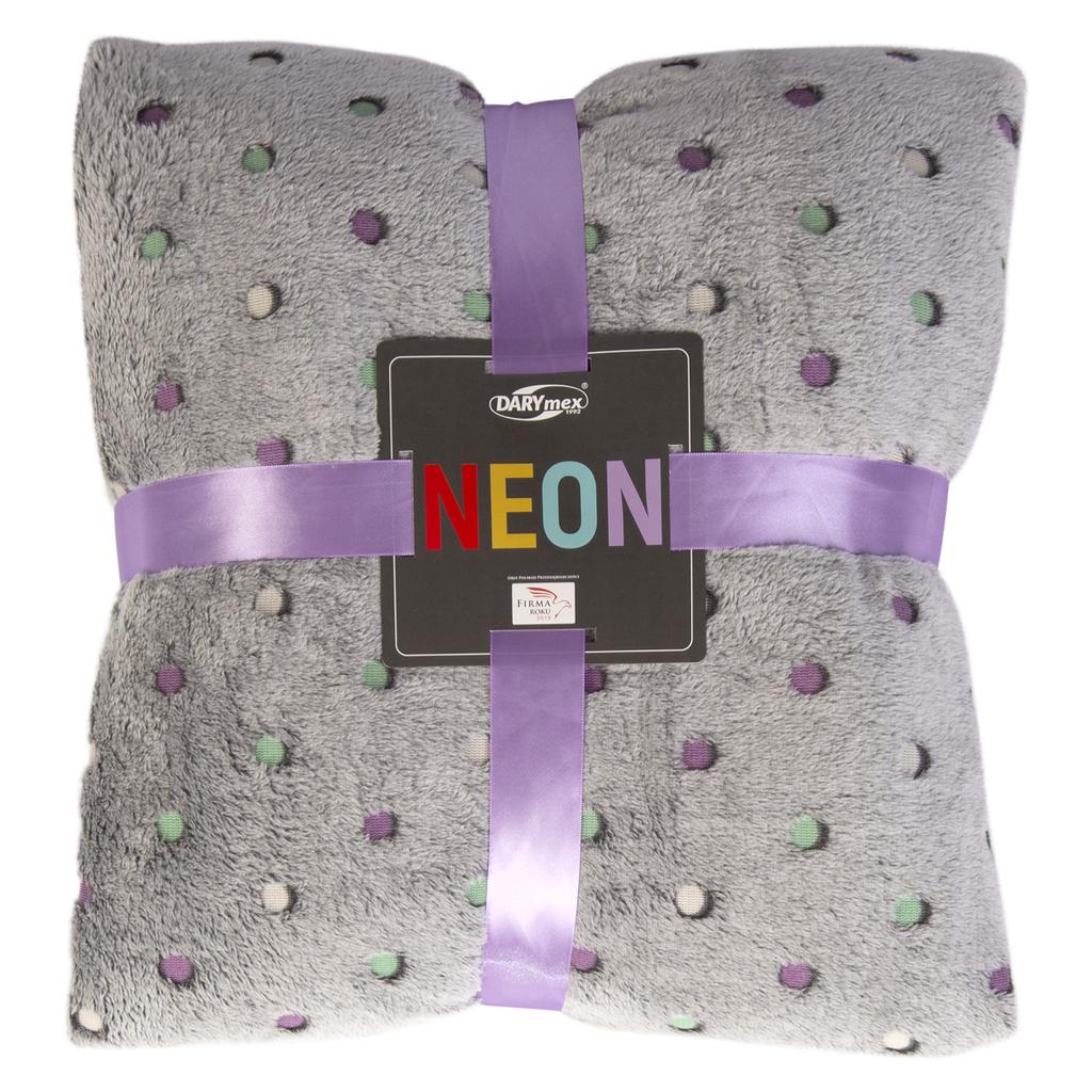 Blanket 150x200 made of soft microfiber NEON gray blanket with purple dots