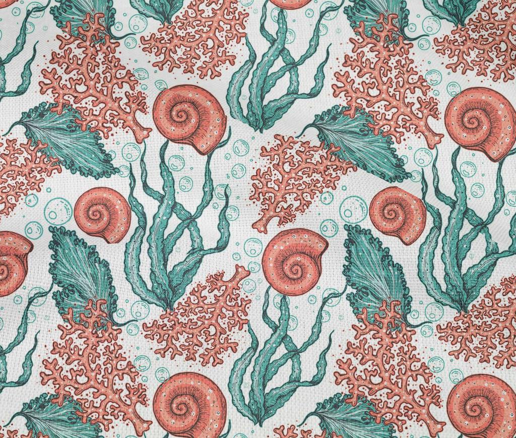 oneOone Хлопчатобумажная гибкая пыльно-бирюзовая зеленая ткань, морские ракушки, океанский швейный материал, ткань с принтом в ярдах, 40 дюймов
